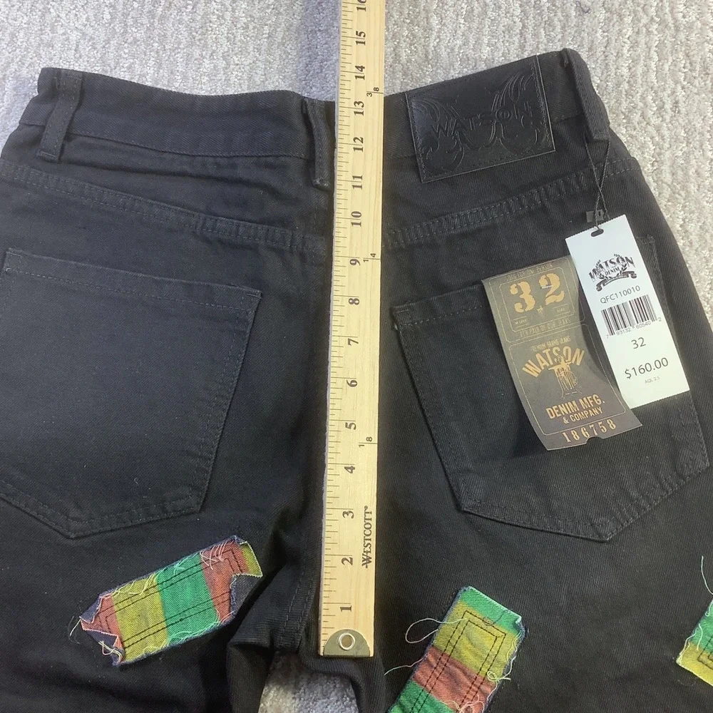 Watson Denim Black Jeans Mens‎ Size 32 (Actual 30 x 31) Rasta Patches NWT